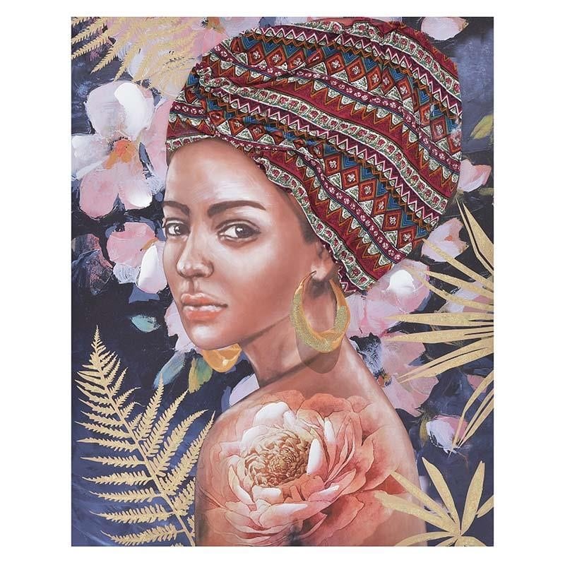 quadro donna africana con turbante in tessuto