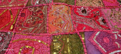 2 Federe Cuscino Indiane Ricamate A Mano Con Patchwork, Paillettes E Perline – Stile Vintage, Cotone, 40x40 Cm, Maroon